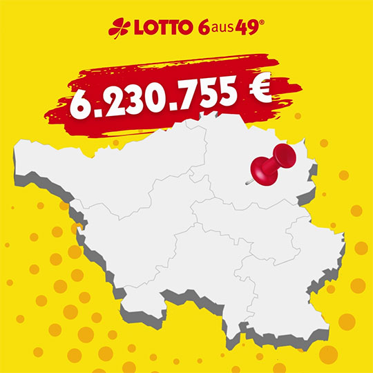 Lotto 6aus49, Saarlandkarte mit Markierung bei Landkreis St. Wendel, 6230755 Euro