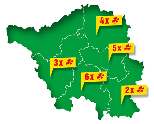 Saarlandkarte zeigt die Verteilung der Saartoto Großgewinne in den Landkreisen